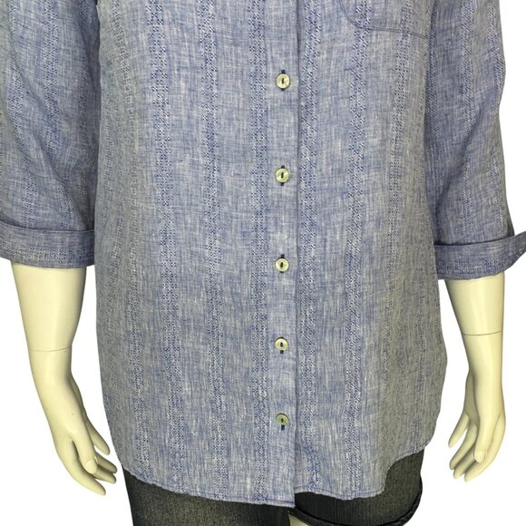 Chicos Womens No Iron Linen Tunic Shirttail High Low 3/4 Sleeve Blue Size 1 | M - Picture 5 of 13